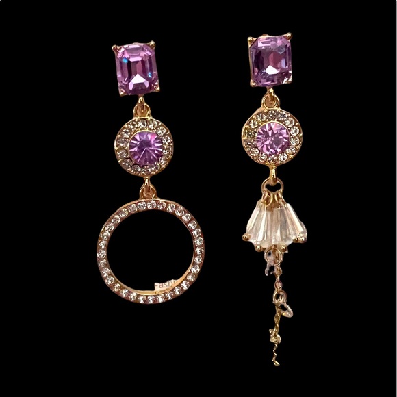 GORGEOUS LAVENDER CRYSTAL MISMATCHED EARRINGS WITH 925 SILVER POSTS - Picture 3 of 9
